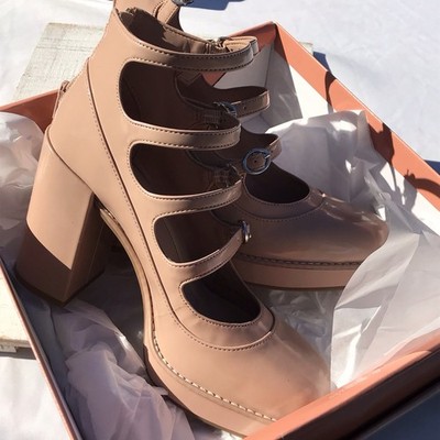 Gb Love Again Multi Strap Mary Jane Rose Pink Platform Heel Pumps Women s 8 1/2