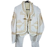 Auténtico Traje De Charro Mariachi 3 Piezas Traje Oro Blanco Para Hombre Talla M