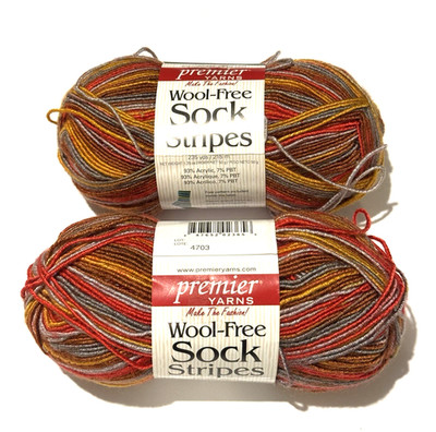 Premier Yarns Wool Free Sock Stripes Yarn 42-06 Phoenix DL 4703 Red Lot of 2 NEW