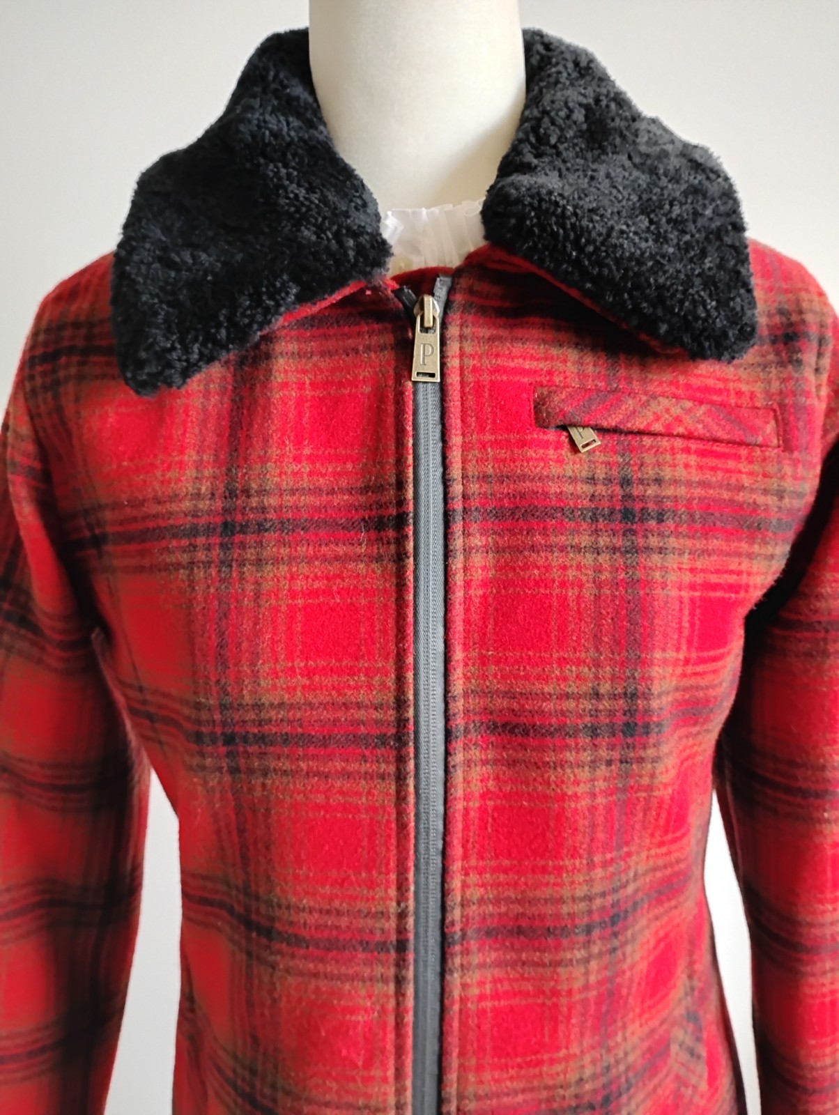 Pendleton Wool Blend Shearling Collar Red Black P… - image 1