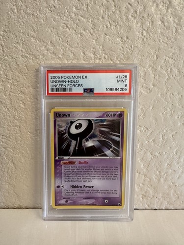 2005 POKEMON EX UNSEEN FORCES #L/28 UNOWN HOLO PSA 9