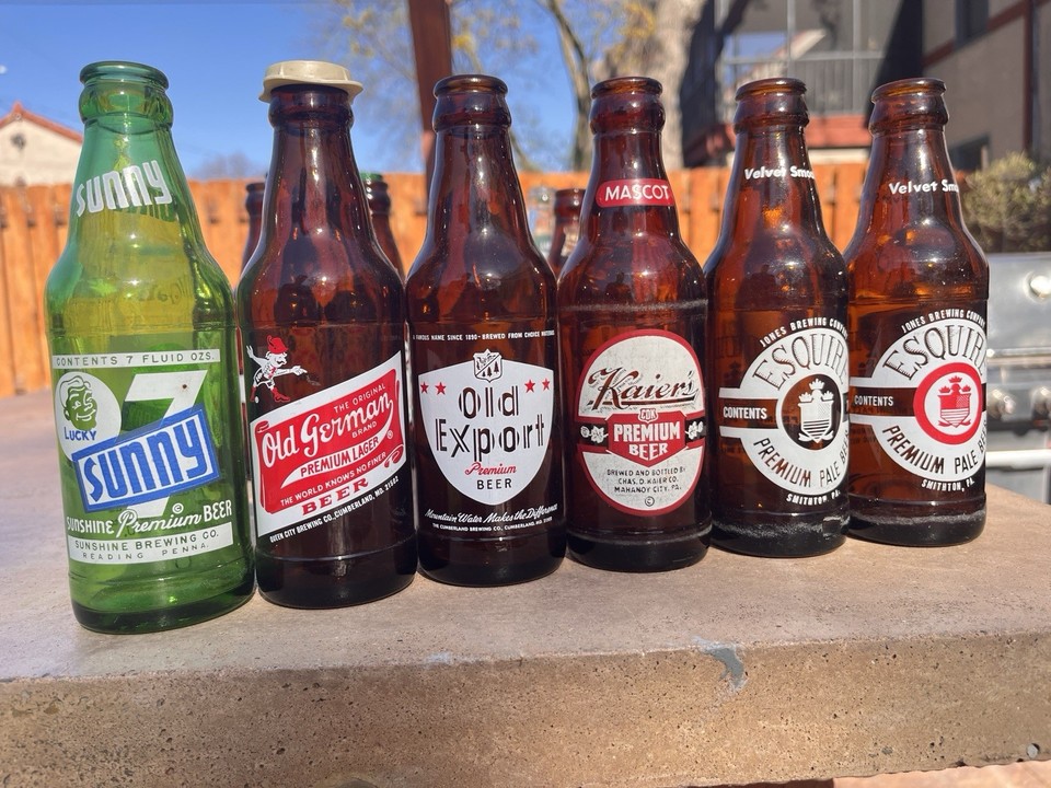 14 diff. vintage 1940s Beer IRTP painted ACL Labeled Bottle Collection ...