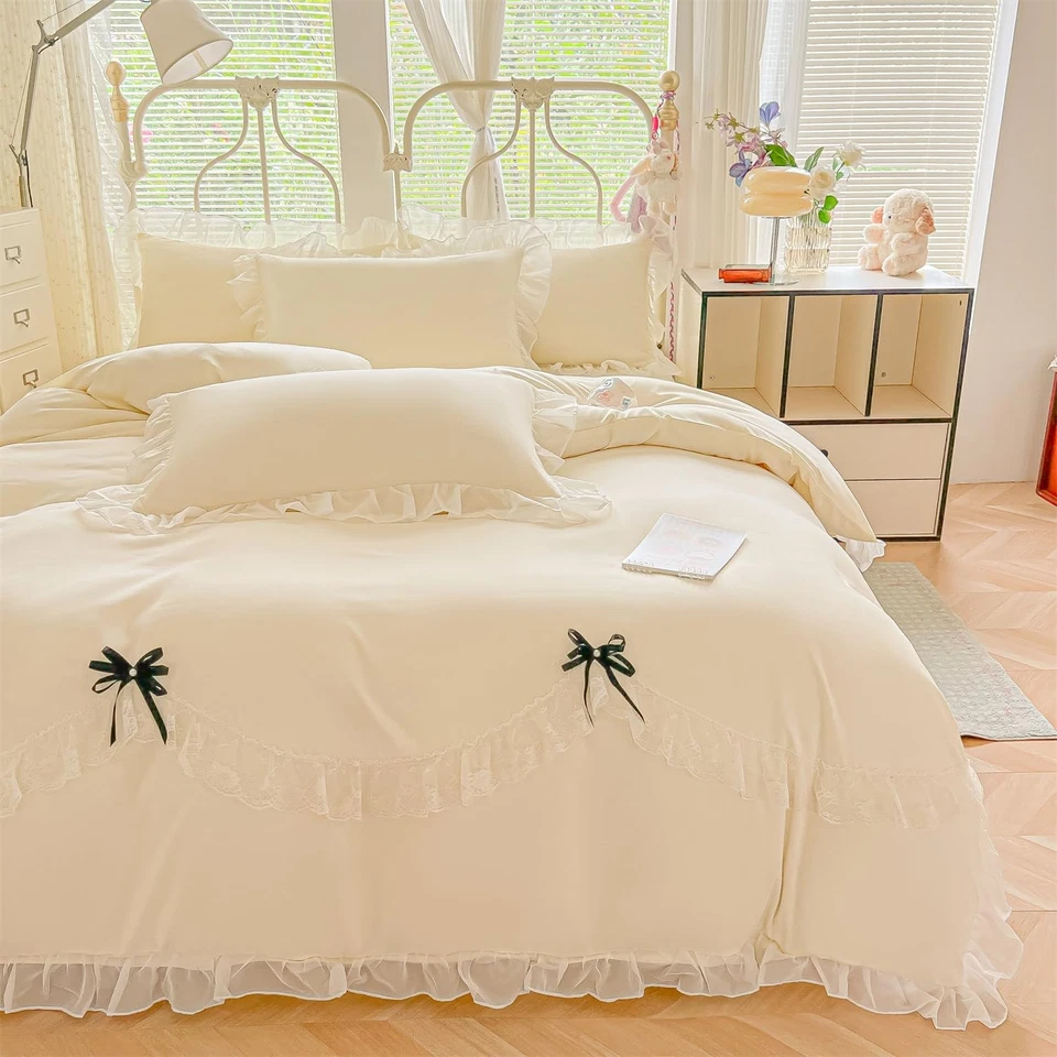 Elegante Juego de Ropa de Cama de Encaje con Linda Pajarita, 3 Piezas Estilo Princesa Francesa Edredón... Foto 3 de 4