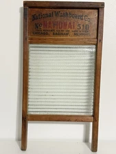VTG National Washboard Co No 510 Wood Rib Glass Primitive Country Folk Art Decor
