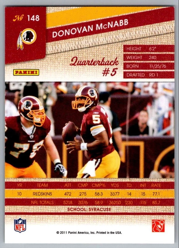 2011 Panini Threads Donovan McNabb Washington Redskins #148 - Image 2 of 2