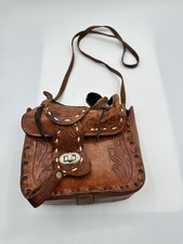 Vintage Hand Tooled Embossed Leather Saddle Shoulder Bag