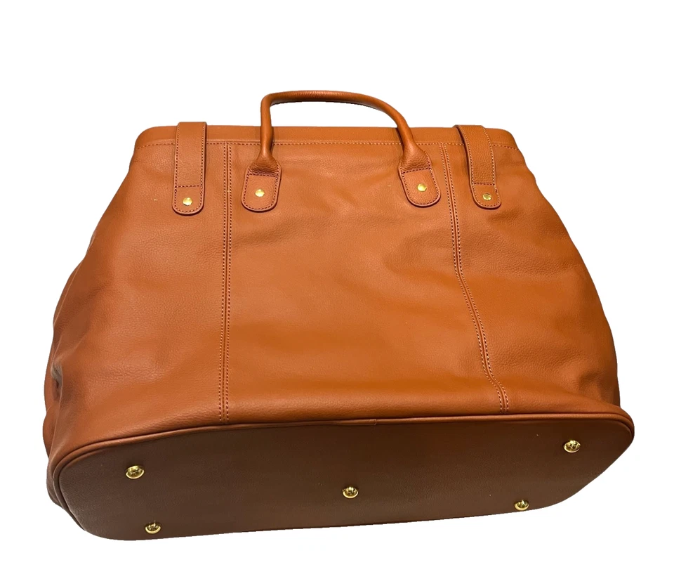 Bolso de Viaje de Lona de Cuero con Herrajes Dorados Joy Mangano Weekender Coñac Foto 4 de 4