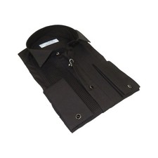 Men CEREMONIA Tuxedo Shirt 100 Cotton Turkey CVS 15 ATP Black Wing Tip Pleated