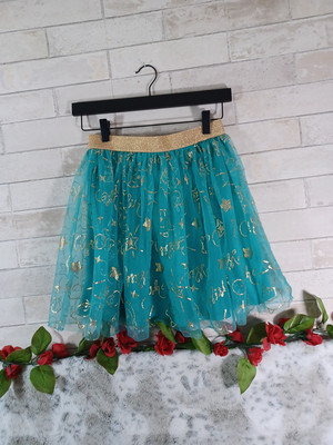 WISH  Girl's size XL Mesh layered skirt (only) Disney~Turquoise/gold metallic