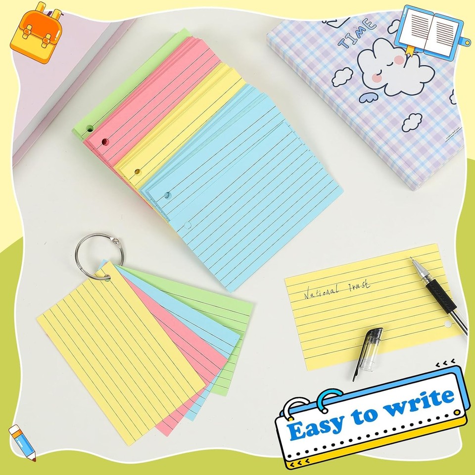 Colored Index Cards 3x5 Inch Flash Cards with Ring Lined Flashcards ...