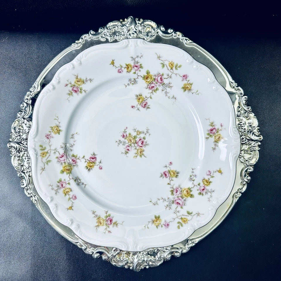 6 pratos carregador placa de prata ornamentada vintage 12,5” porção gravada - Imagem 3 de 4