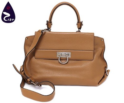 Shop Tenmaya  Salvatore Ferragamo Leather Camel Sofia 2WAY Bag Handbag Shoulder