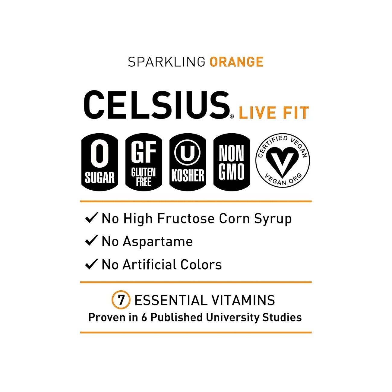 CELSIUS Sparkling Orange, Functional Essential Energy Drink 12 Fl Oz (Pack of 12