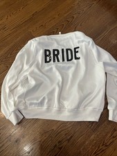David’s Bridal White Bride Bachelorette Party Satin Sequined Bomber Jacket L
