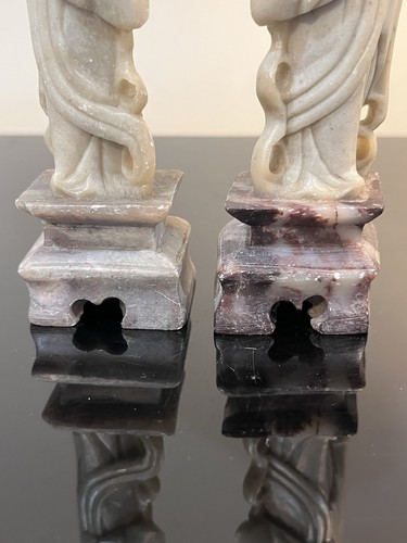 Vintage Chinese Soapstone Carvings Set Of 2 Women Figurines Asian Artisan - Picture 9 of 16