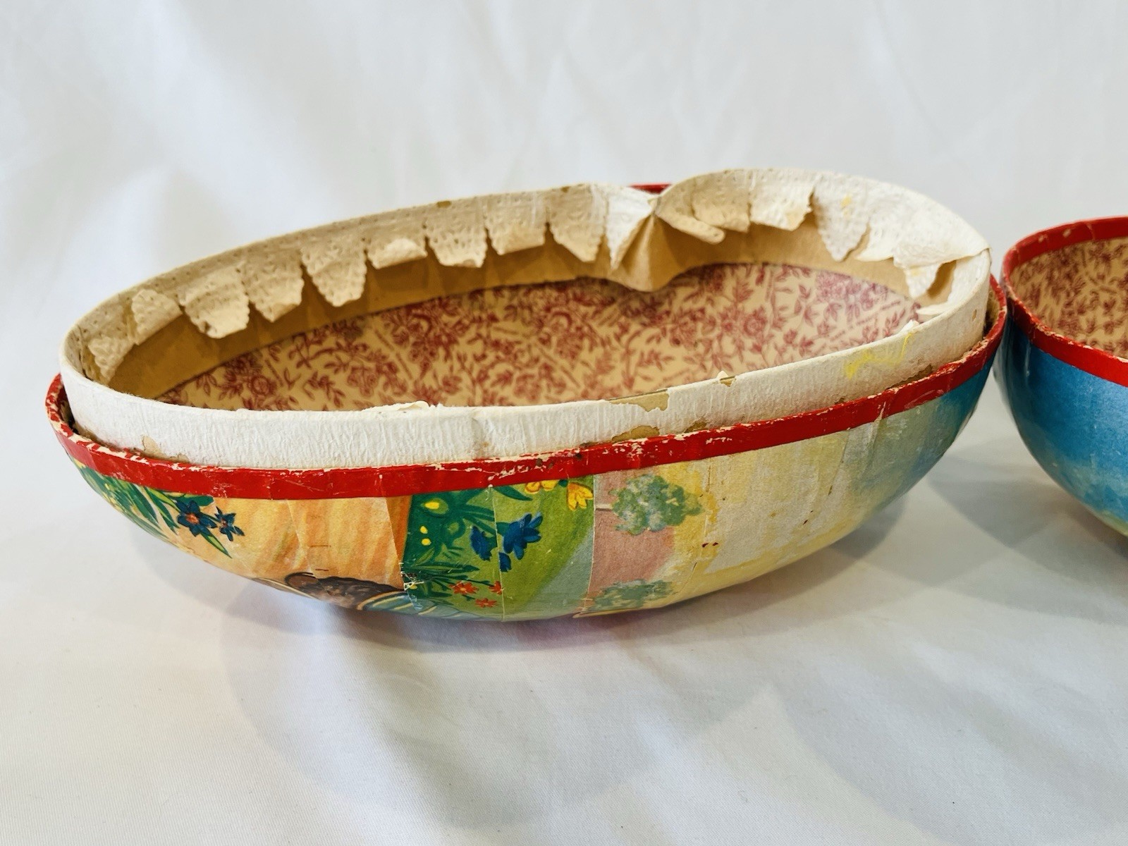 VTG German Easter Egg Container Paper Mache Duck Parents Chicks Stroller 7.5"