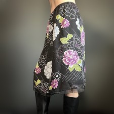 Vintage Y2k 90s George Black Floral Slip Skirt Whimsigoth Fairy Large Elastic