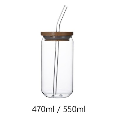 Glas Bubble Tea Tassen transparent mit Bambusdeckel und Strohhalmen Glas für Eis