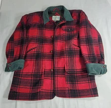 VTG Boat Works Wool Coat Jacket Red Plaid Lined Chore Feild Insulated Sz Medium