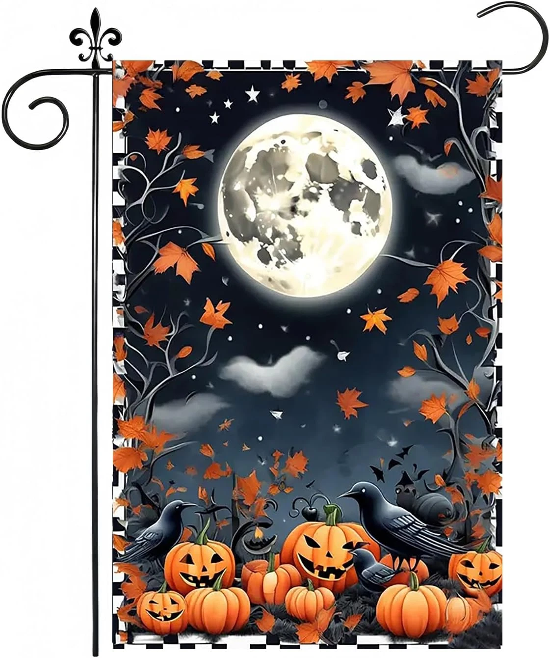 Halloween Garden Flag for outside 12X18 Inch Double Sided, Crow Pumpkin Small Ya