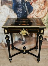 Table de courtoisie "Boulle" époque Napoléon III, en bois noirci et marquéterie