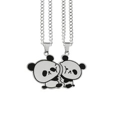 Stainless Steel Best Friends Matching Necklace for 2, Black White Cat Panda