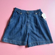 BILL BLASS Vintage 100 Cotton Pleated High Waist Mom Denim Shorts Size 14 NEW N