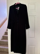 Women Rina Rossi Vintage Y2K 90s Long Black Blazer Jacket Suit 4 Small Pinstripe
