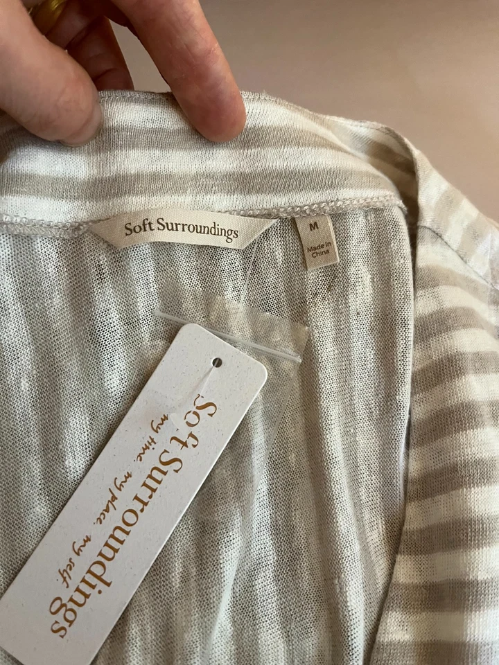 Suéter Soft Surroundings Talla M Cascadia Cardi Beige Blanco Rayas *Defecto Foto 2 de 4