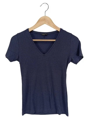MASSIMO DUTTI T-shirt col en V Dames Haut T EU 34 bleu foncé style décontracté - Photo 1/4