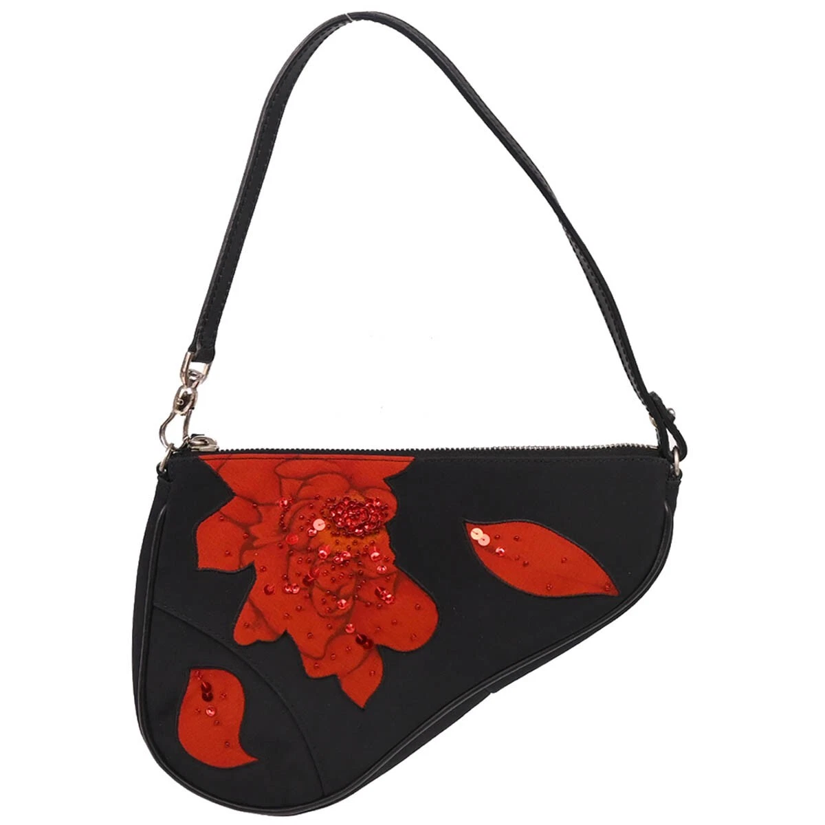 Sac à main selle toile noire Christian Dior 0250/RU1002 175636
