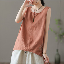 Lady Embroidery Tank Tops Vest Shirts T-shirts Waistcoat Sleeveless Retro Casual