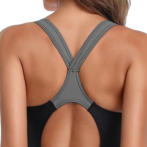 Womens Swimming Costume One Piece Racerback | Athletic Sport Swimsuit Exercise - Picture 277 of 341