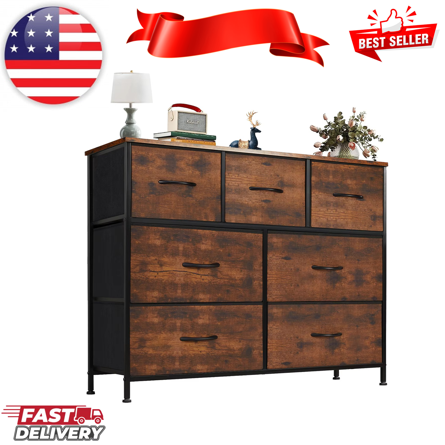 JHK Desser Bedroom Organizer with 7 Fabric Drawers Storage Closet Chest-image