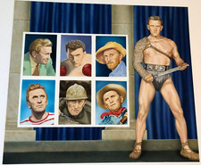 Many Faces Kirk Douglas Spartacus Postage Stamp Original Artwork Painting Paper