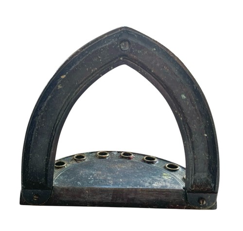 Rare Pal Bell Israel Hannukah Menorah Heavy Brass Greenish Patina Hebrew - Picture 4 of 5