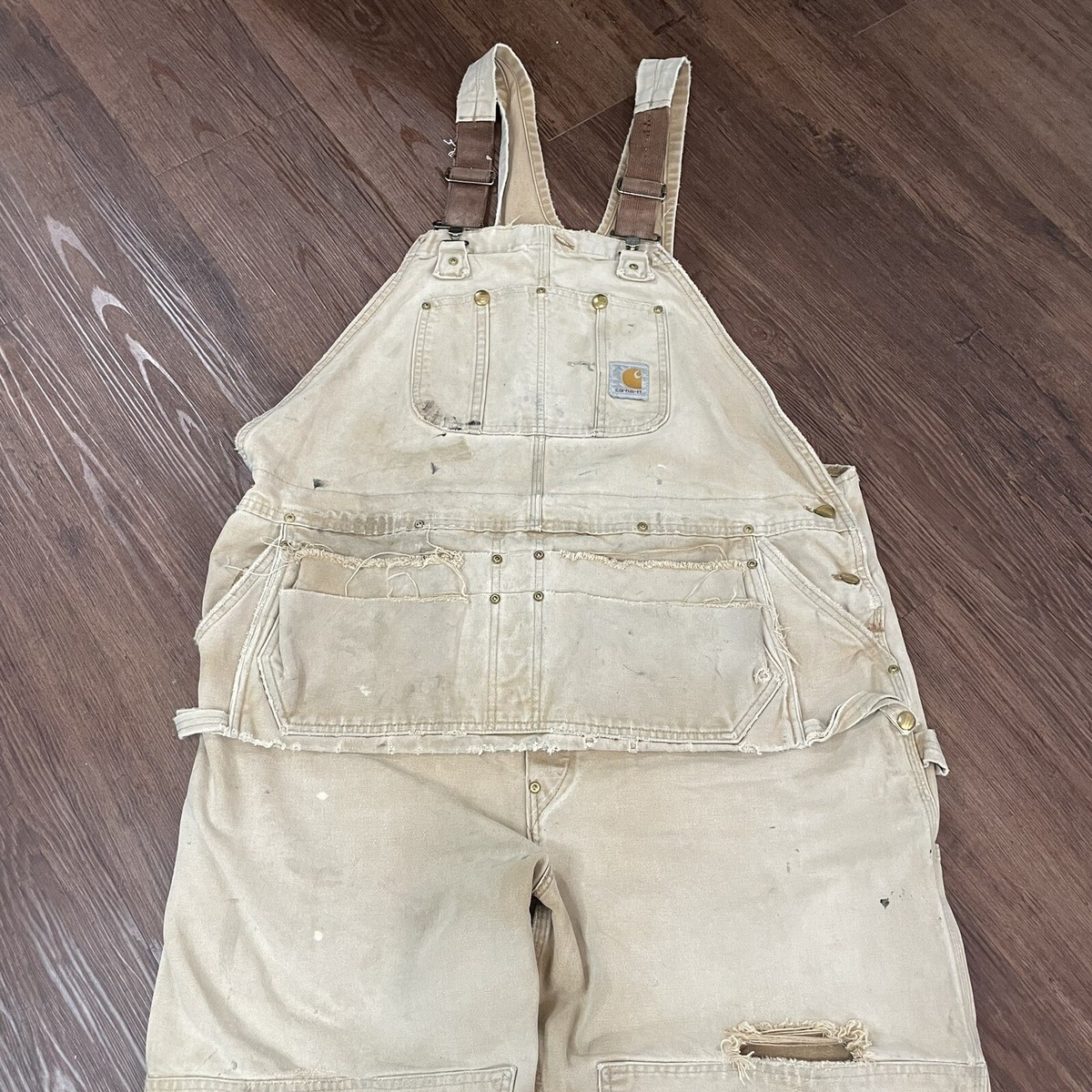 Carhartt Bib Overalls Men's 46x30 R28 BRN Brown Nail Apron Front