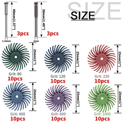 66pc Radial Bristle Disc Polishing Kit - 6 Grit Set 80 To 1000 With 1/8" Shank For Rotary Tools - View #10