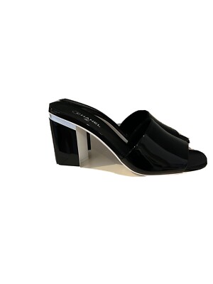 Chanel 22C Black White Mules 38.5 EUR Size Calfskin Mule Slide Patent  Leather. 