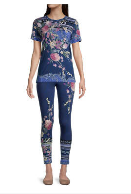 Johnny Was Willowa Revive Legging Soft Floral Leggings Blue Cotton Pants NEW
