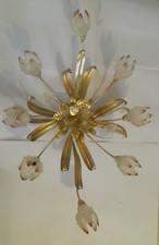 Plafoniera In Ferro Battuto Oro Cristallo Grande 8 Luci Da Soffitto Vetro Ambra