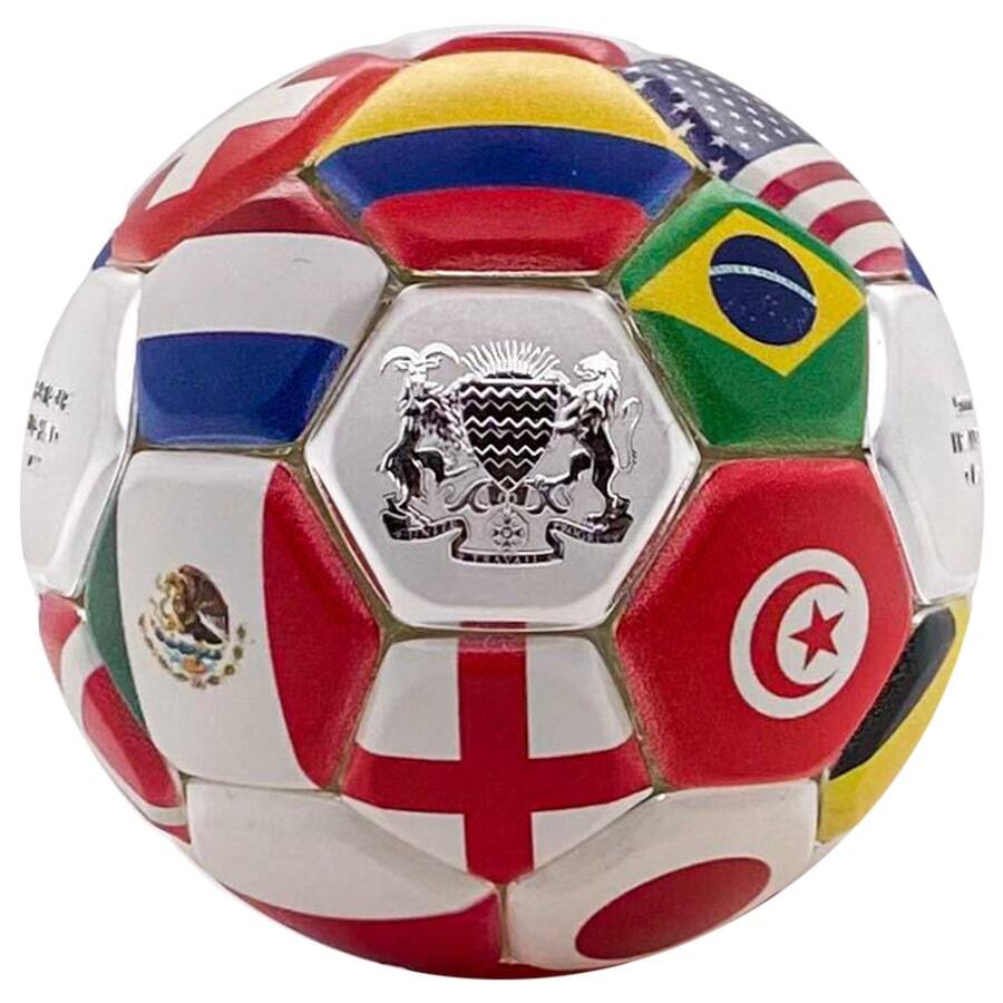 2022 Chad 30 gram Silver Country Flags Soccer Ball Spherical Coin .999 Fine - Picture 2 of 11