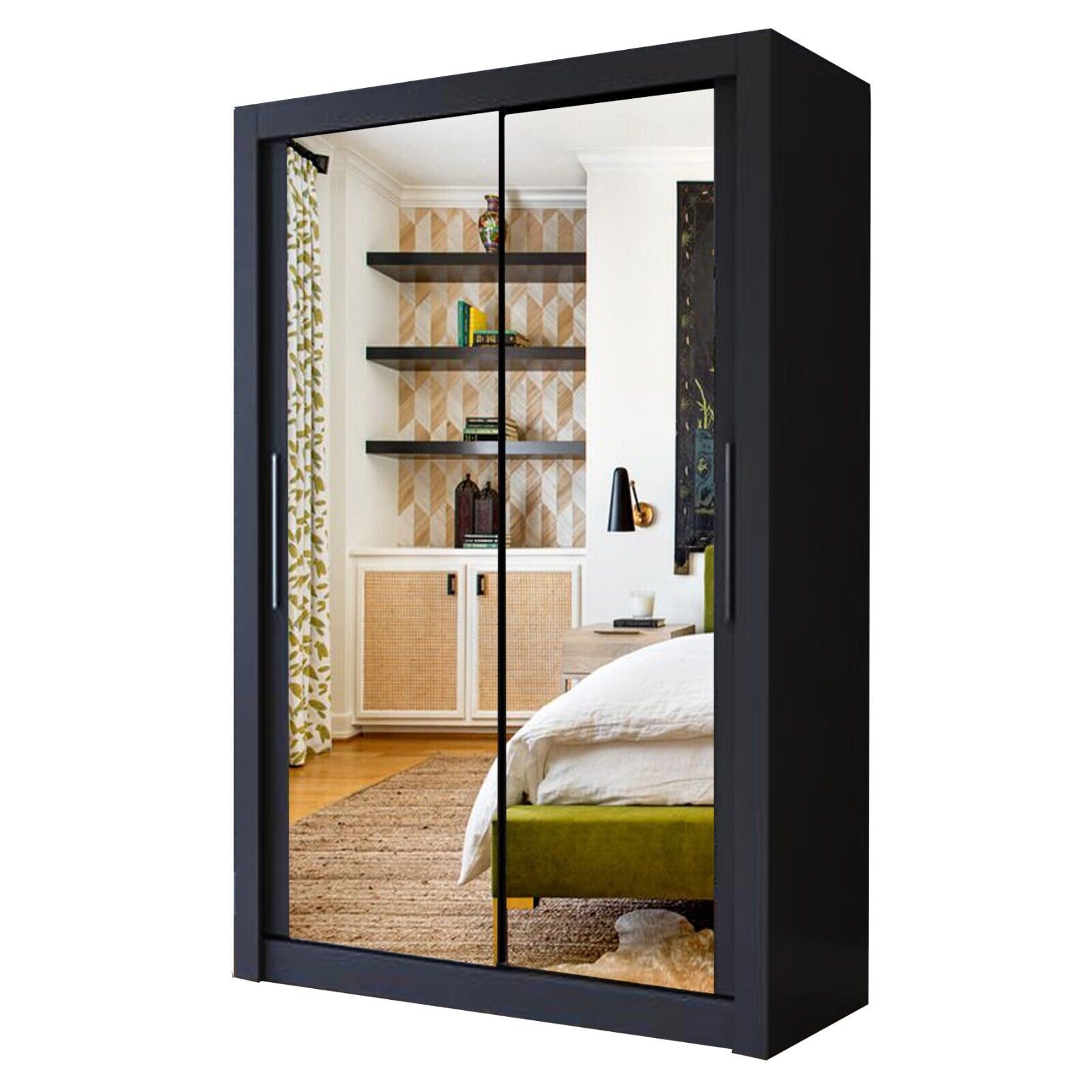 Arthauss Mirrored Sliding Door Wardrobe - Arti 3 in Oak Shetland 180cm Flat Pack Wardrobe with Customisable Interior Featuring Five Shelves and Two Hanging Rails - Mirrored Furniture for Space-Saving 39 Milan Full Mirror 2 Sliding Door WARDROBE (or 3 in 250CM) AVAILABLE IN 4 COLOURS