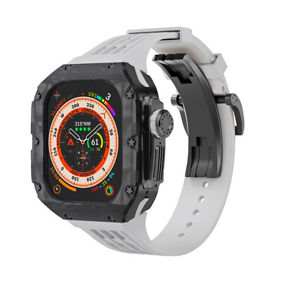 For Apple Watch Ultra Carbon Fibre Bezel Titanium Case FKM Band Rubber Strap Kit