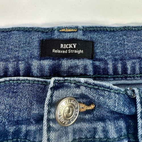 Pantalones de mezclilla True Religion para hombre 33 azules Ricky relajados rectos elásticos - Imagen 7 de 12
