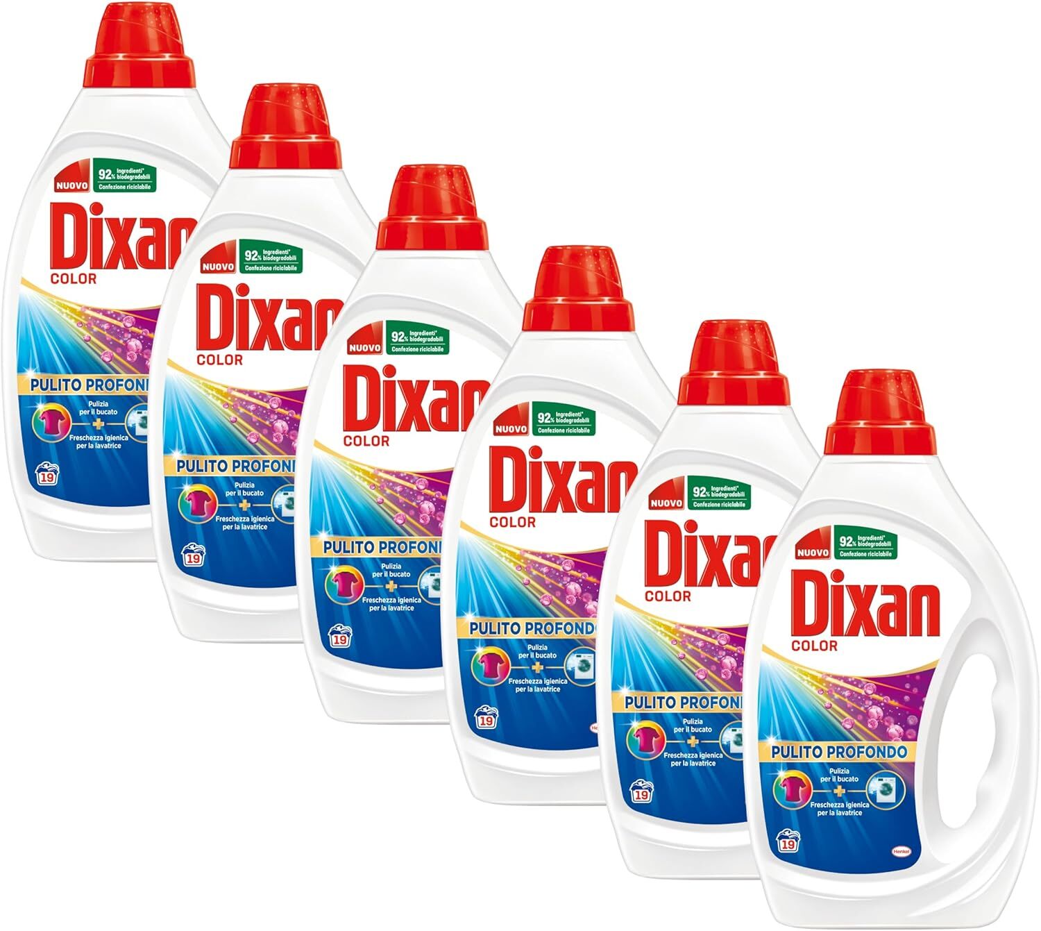 Dixan Detersivo Lavatrice Liquido Color, 6 confezioni da 19 lavaggi, 114 lavaggi