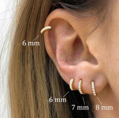 925 Sterling Silver Crystal Small Huggie Cartilage Helix Tragus
