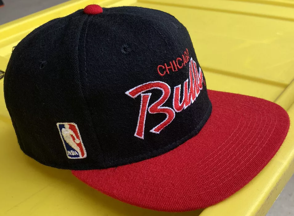 Vintage 90s Chicago Bulls Sports Specialties Script Hat Cap 2 Tone Wool Blend