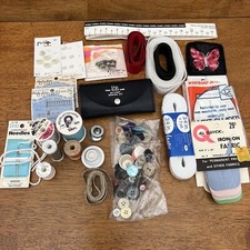 Vintage Lot Of Miscellaneous Sewing Supplies Crafts Buttons Thread Fabric