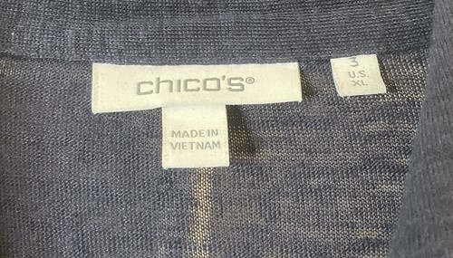 Chicos 3 US XL Linen Button Down Tee Navy Blue Tonal Trim 3/4 Sleeve FLAW Boho - Picture 5 of 8